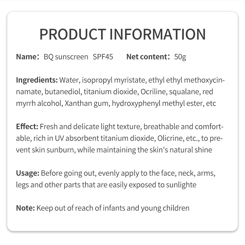 Stock BQ Sunscreen SPF45 for summer(pic7) Stock BQ Sunscreen SPF45 for summer(pic7)