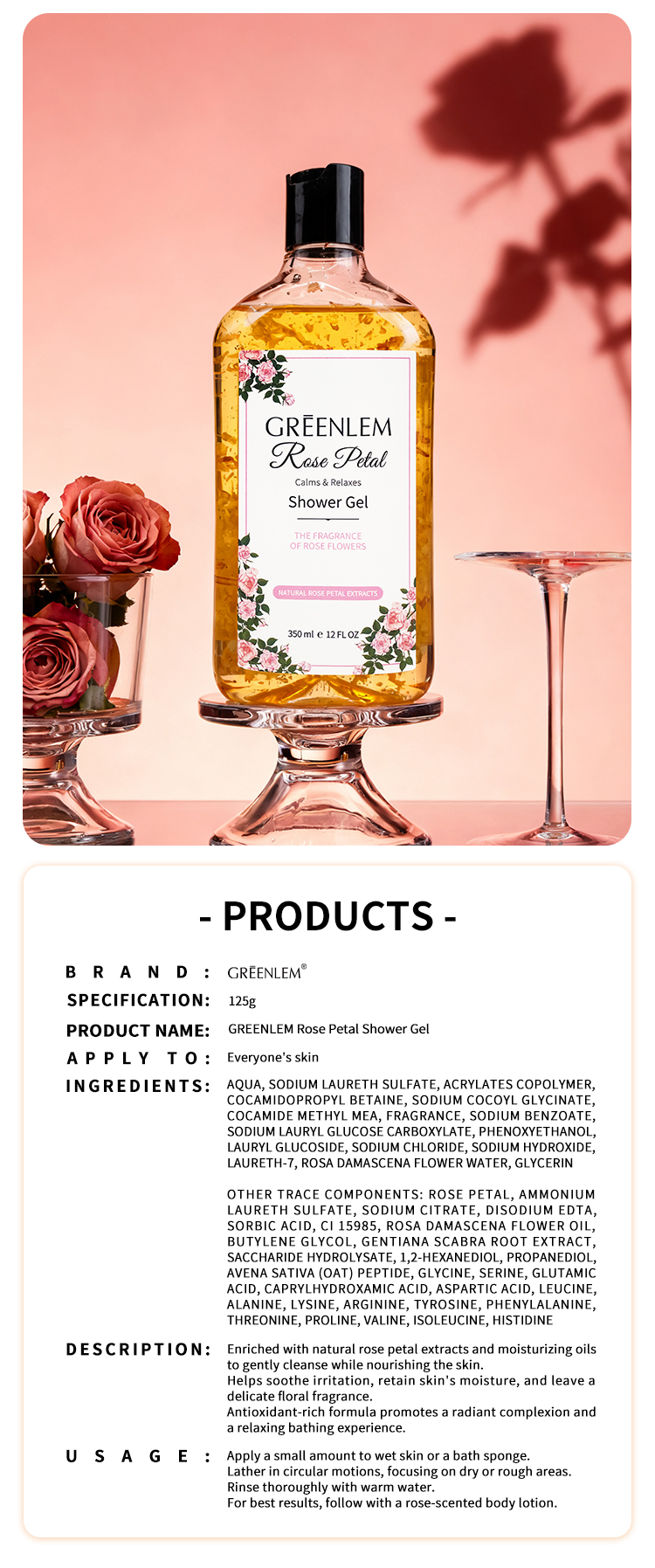 GREENLEM Private Label Skin Care Set for Adults Fragrance Whitening Moisturizing Body Wash Shower Gel 350ml(pic5)