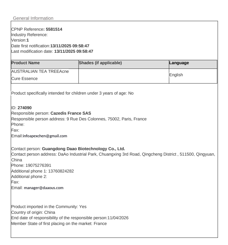 AUSTRALIAN TEA TREEAcne Cure Essence
