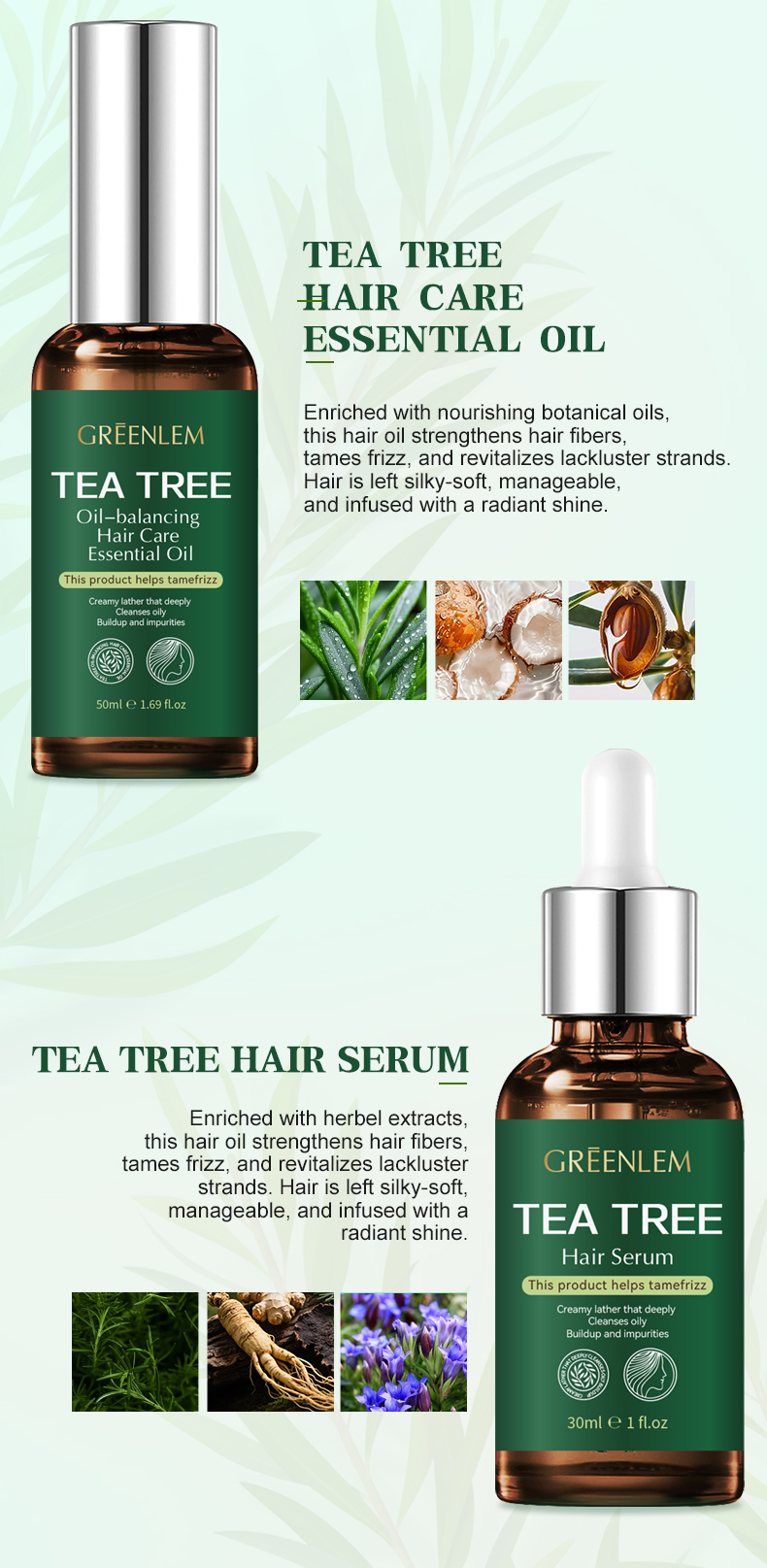 GreenLem Tea Tree Smoothing Cream Shampoo & Conditioner Hair Care Set With Hair Mask Hair Oil(pic4)