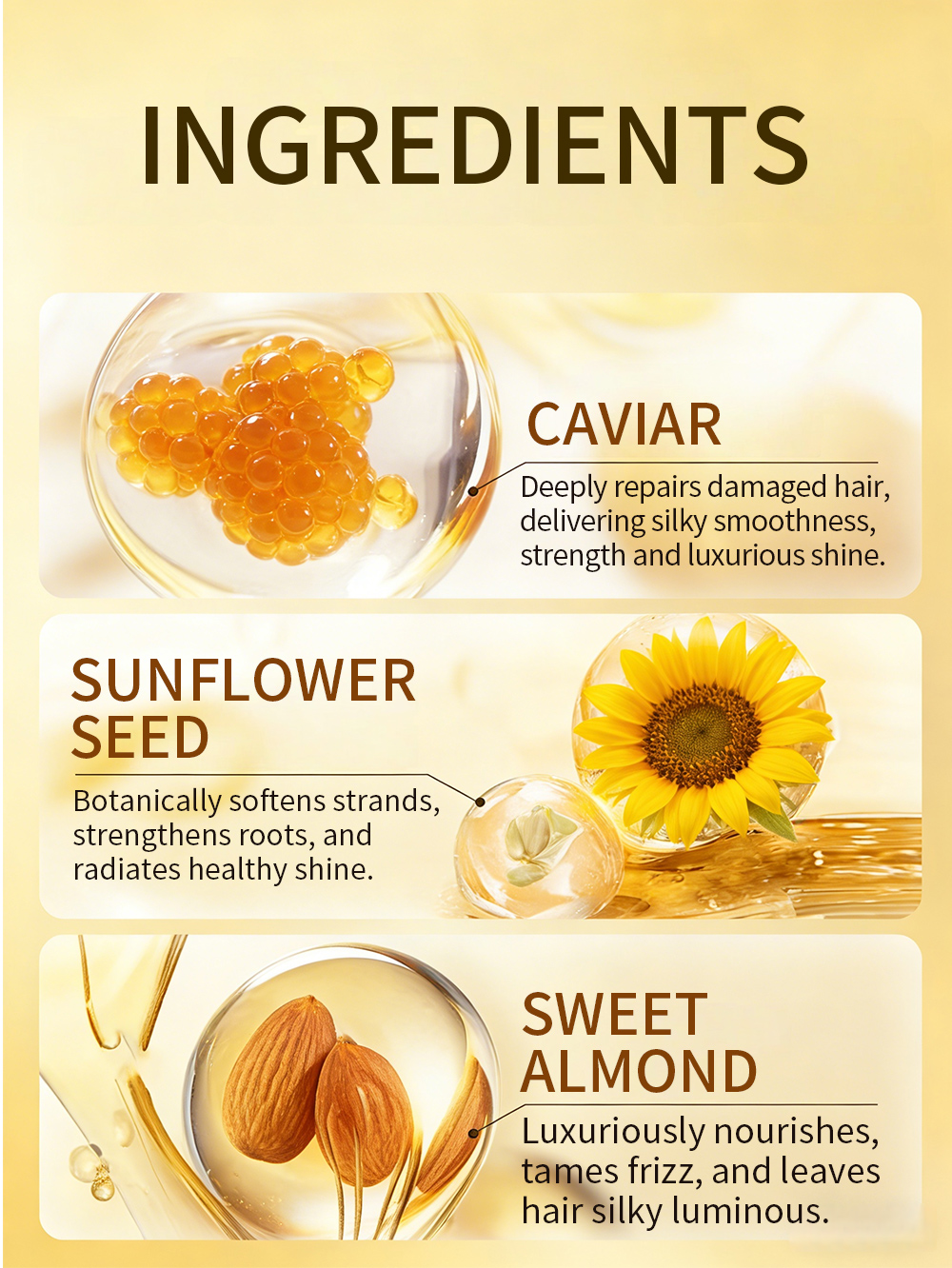 Icesea Golden Caviar Essence Hair Repair Serum Strengthens Roots Nourishes Dry/Damaged Hair with Long-Lasting Shine(pic4)