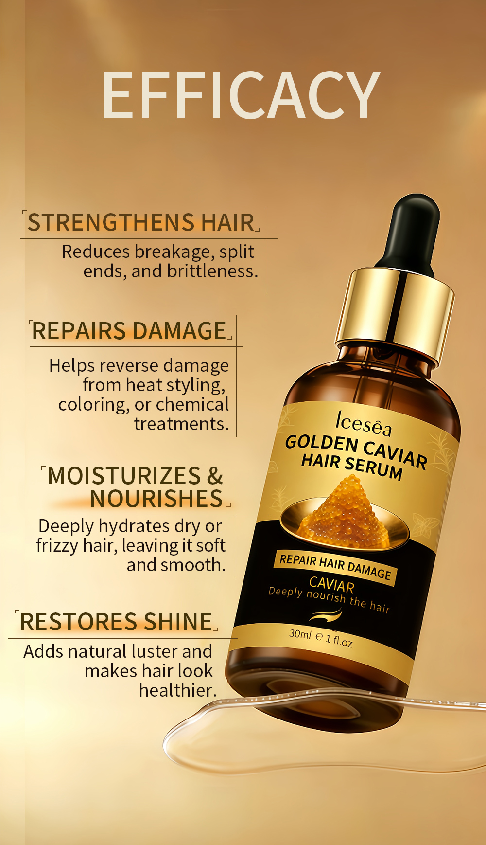 Icesea Gold Caviar Hair Nourishing & Repair Essence for Stronger Roots Damaged Dry Frizzy Hair(pic3)