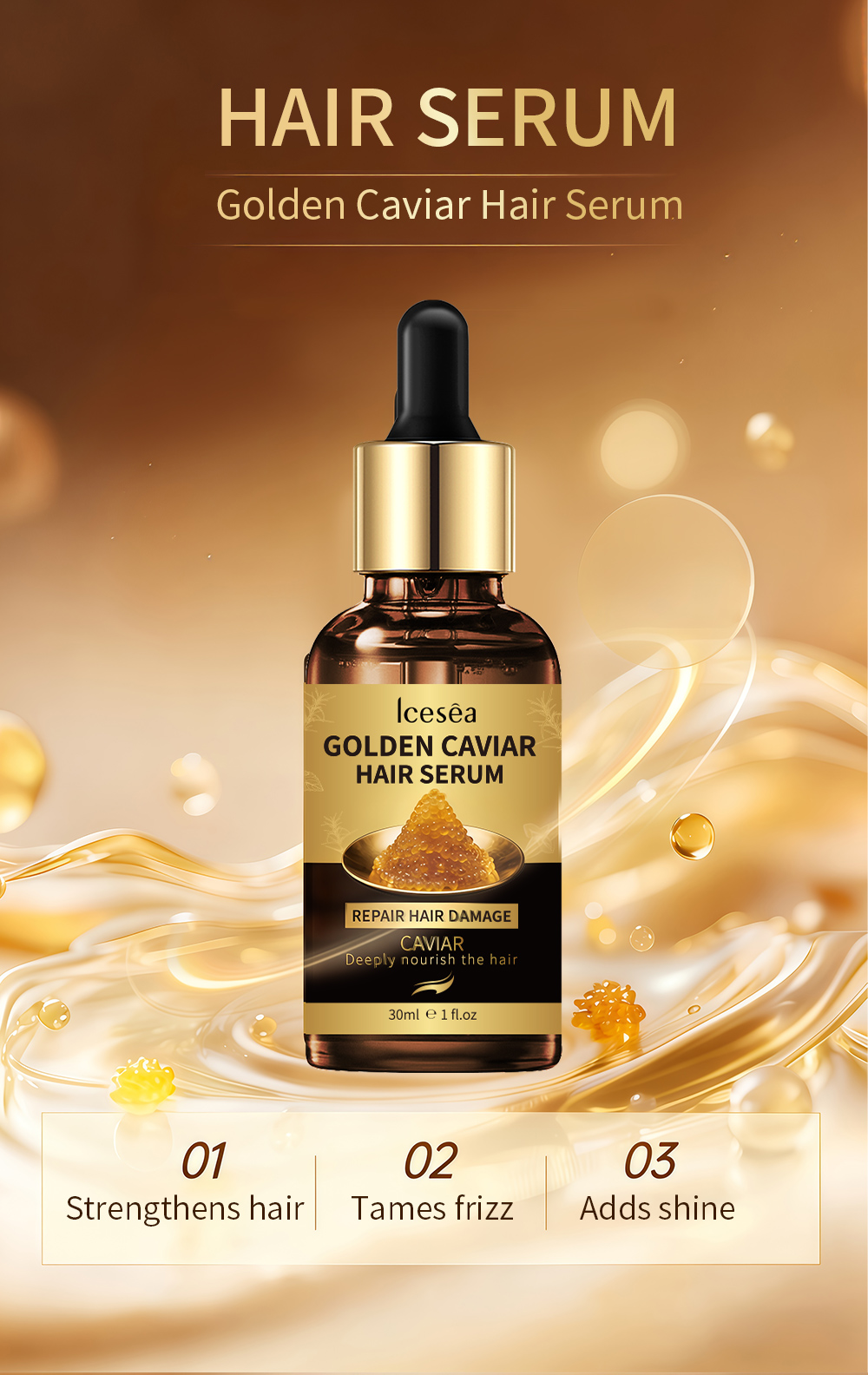 Icesea Gold Caviar Hair Nourishing & Repair Essence for Stronger Roots Damaged Dry Frizzy Hair(pic1)
