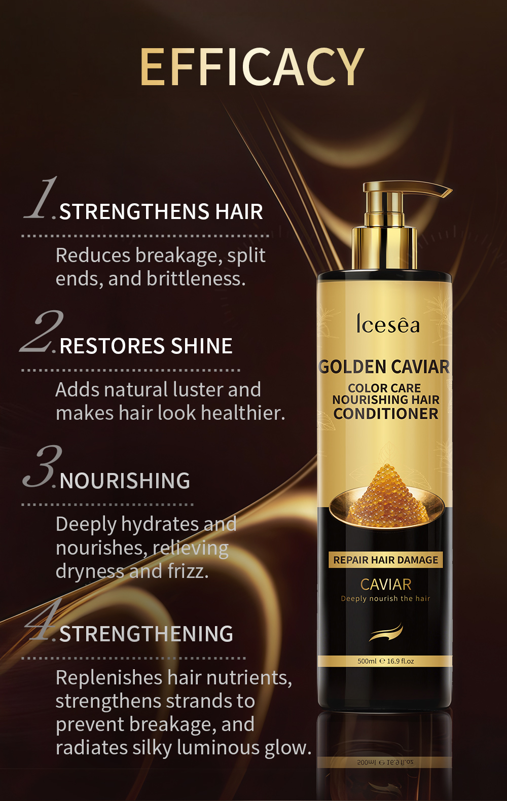 Icesea Golden Caviar Strengthening Nourishing Conditioner for Damaged Hair Deep Repair Moisturizing Care Smooth Shine(pic3)