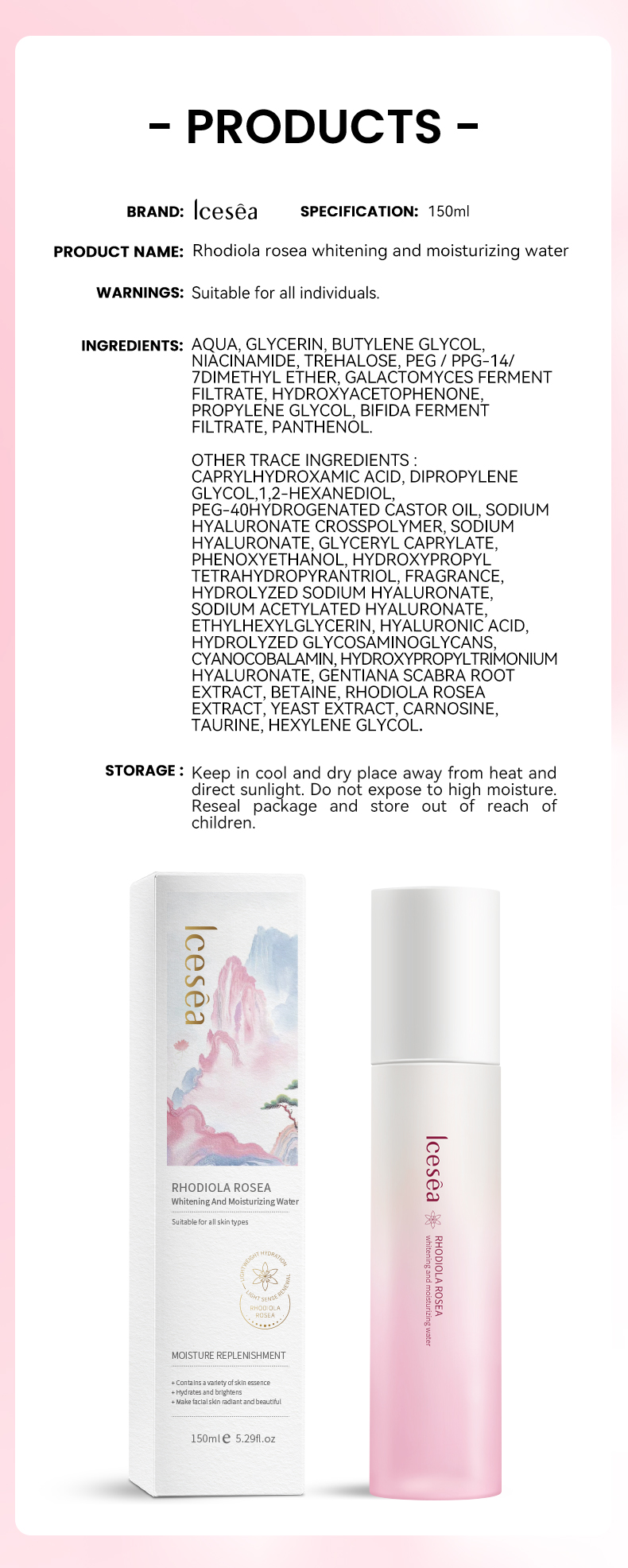 Lcesea RHODIOLA ROSEA Whitening and Moisturizing Water Customized Processing(pic5)