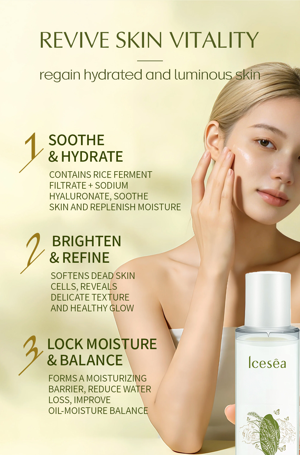 Hydrating Rice Toner for Face Gentle Brightening Balances Oil Soothes Sensitive Skin & Refines Pores(pic3)