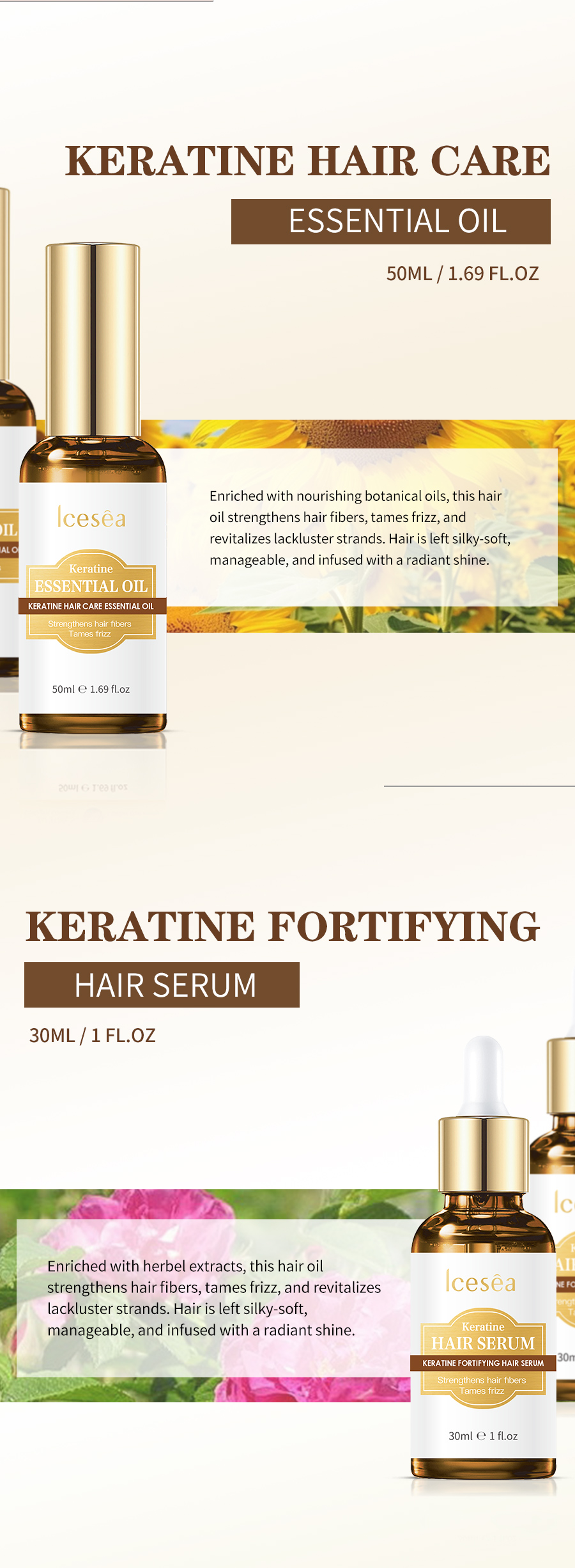 OEM:Icesea Keratin Hair Care Set 5 in 1 Professional Shampoo Conditioner Hair Oil Serum Nourishing Mask for Smooth Repair(pic4)