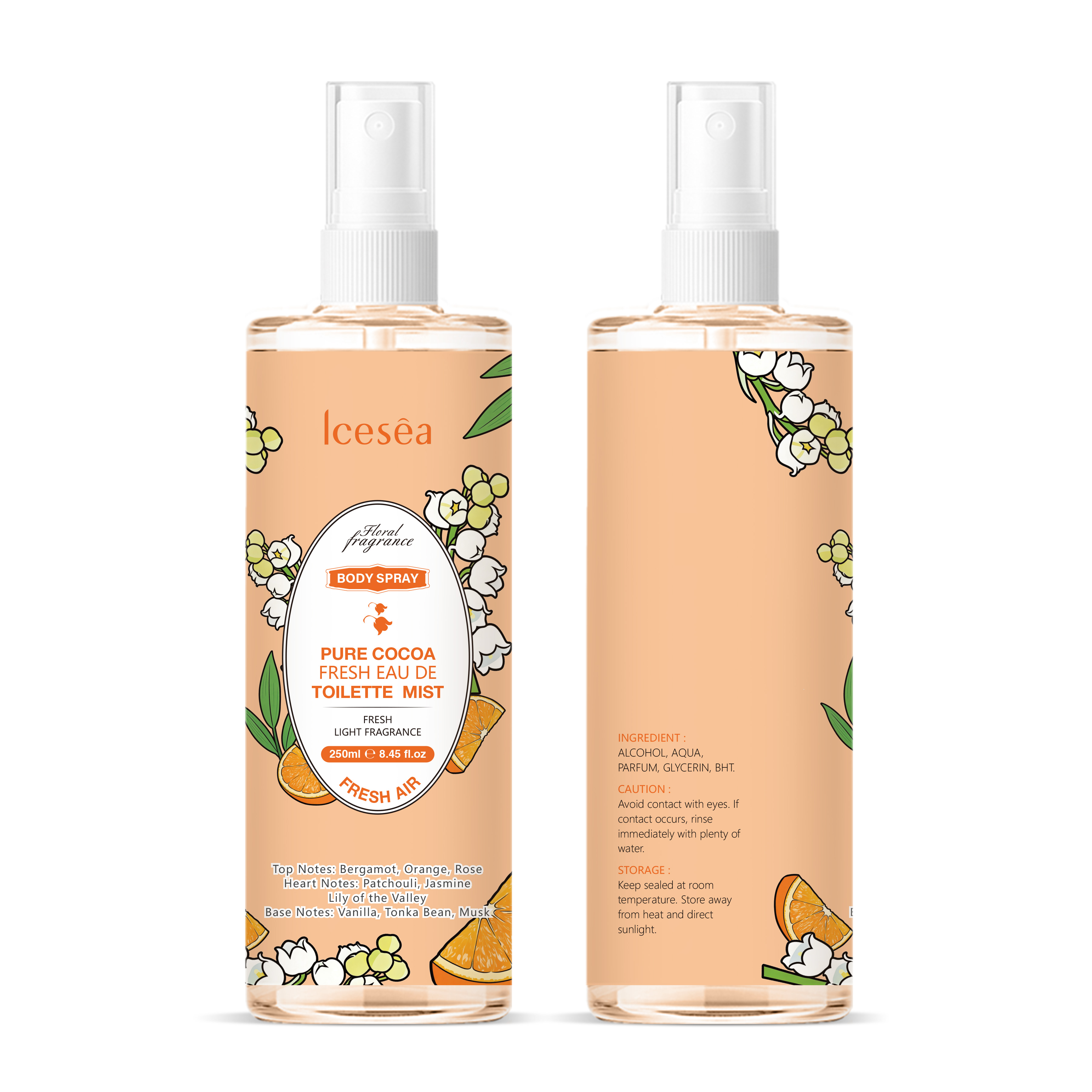 Private Label Pure Cocoa Body Mist, OEM 