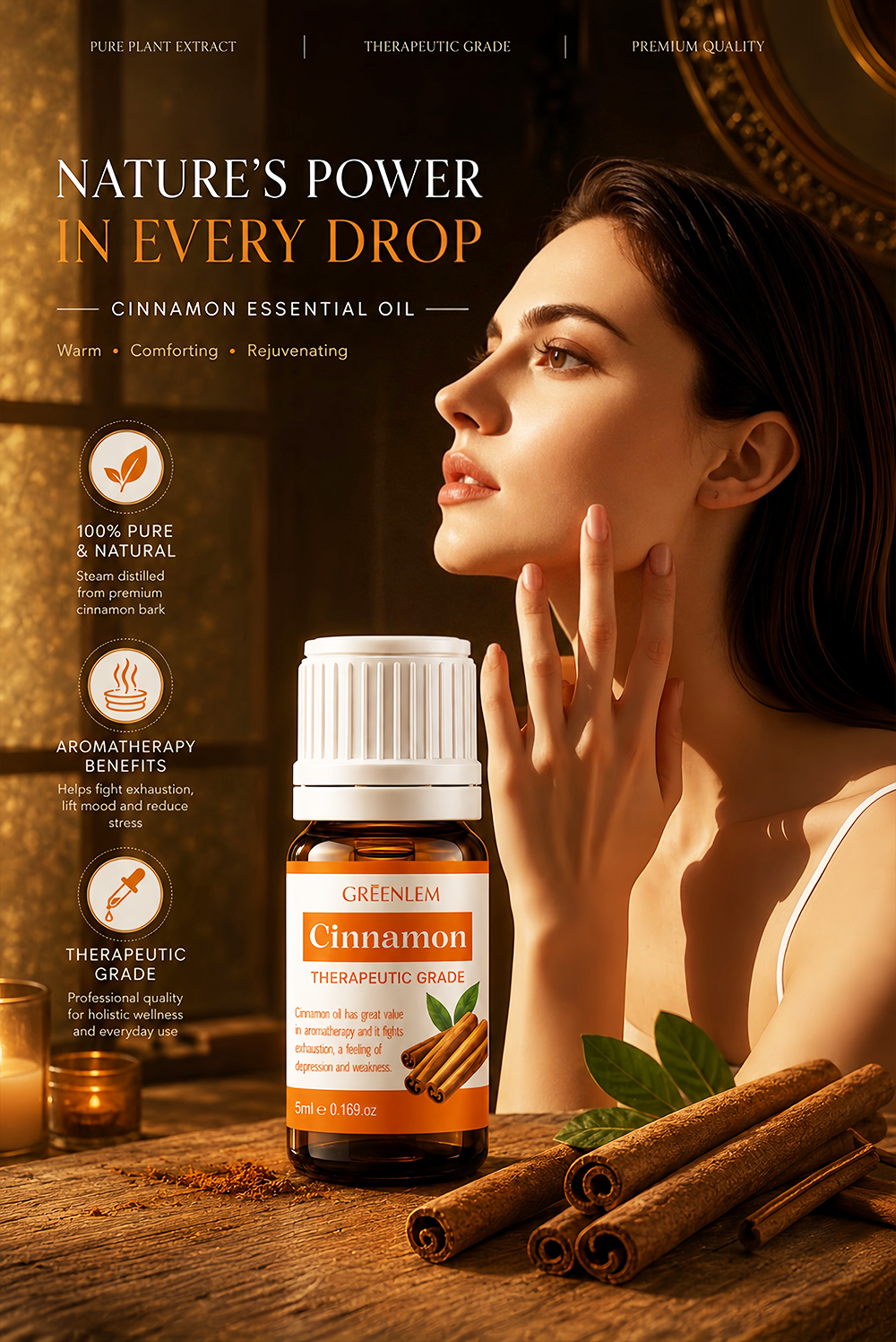 Wholesale Private Label OEM ODM Cinnamon Oil Cold Pressed Therapeutic Grade 100% Pure Natural Moisturizing Fresh Scent 5ml Body(pic1)