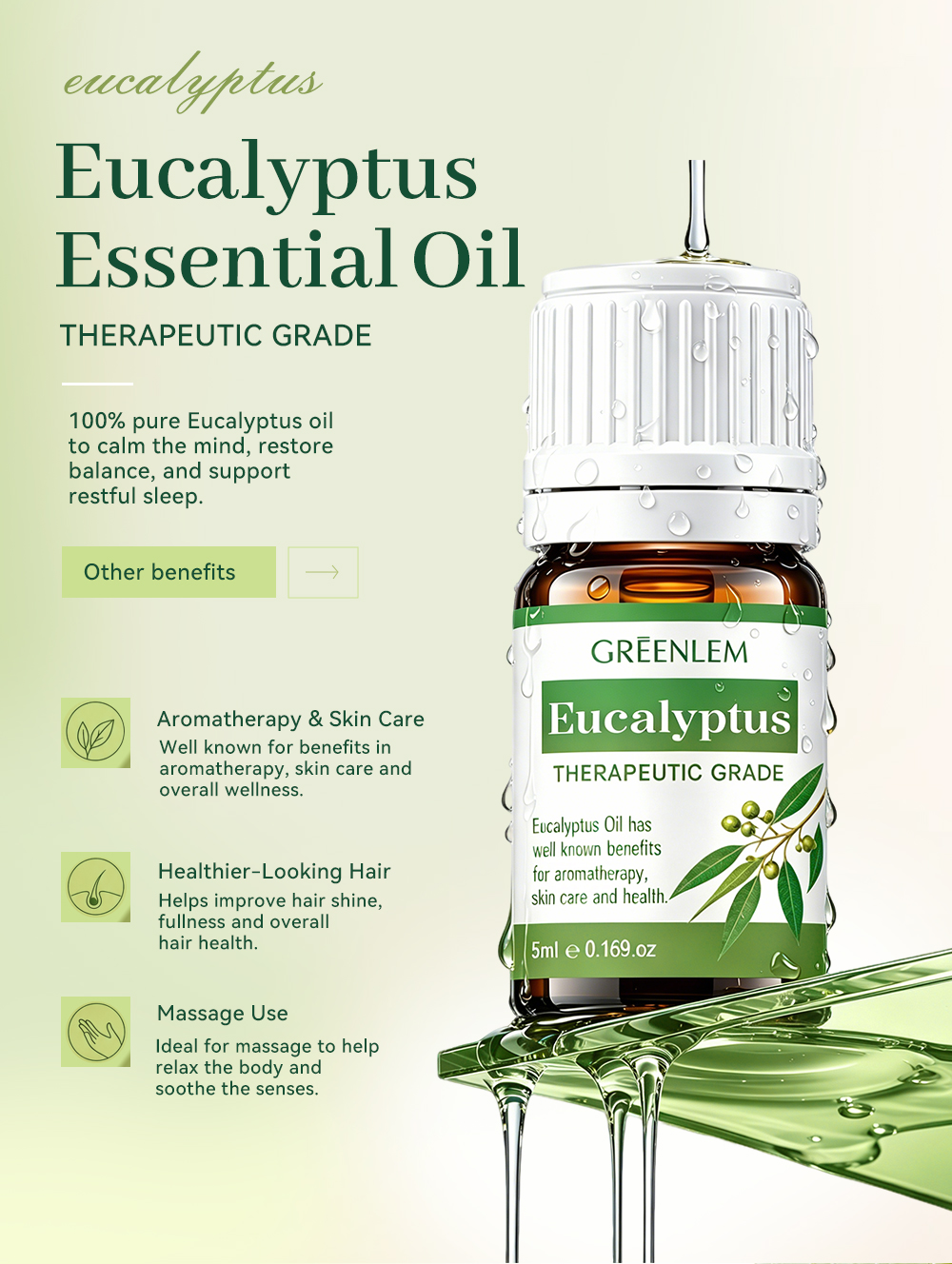 Wholesale PrivateLabel Manufacturer OEM ODMEucalyptus Essential Oil Cold Pressed Therapeutic Grade 100% Pure Natural(pic3)