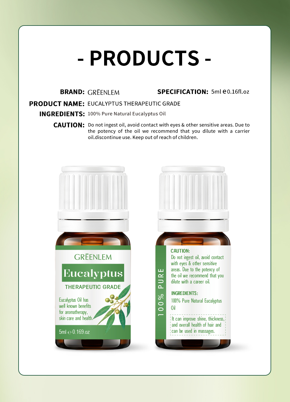 Wholesale PrivateLabel Manufacturer OEM ODMEucalyptus Essential Oil Cold Pressed Therapeutic Grade 100% Pure Natural(pic5)