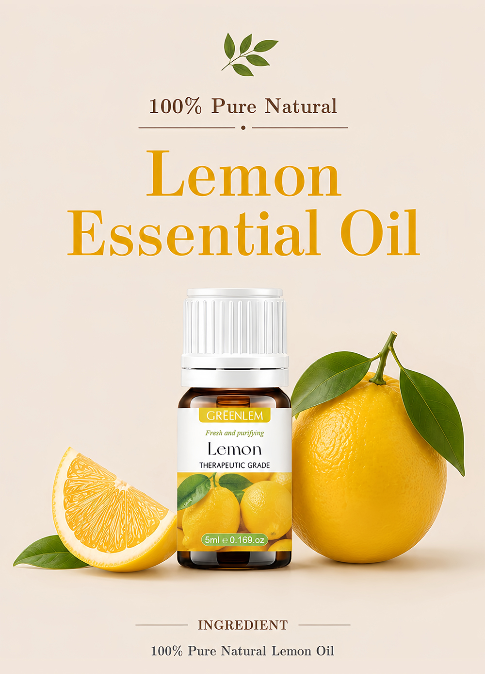 Wholesale Pure Lemon Essential Oil Therapeutic Grade Citrus Aroma Oil for Diffuser Purify Air Boost Mood Skincare Massage(pic3)