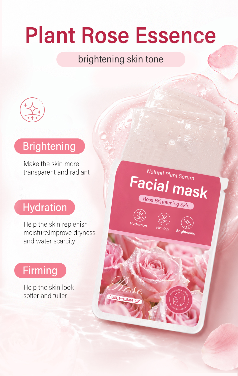 Custom Rose Natural Plant Serum Vitamin E Hyaluronic Acid Glycerin for Facial Mask Moisturizing Lightening Private Label(pic3)