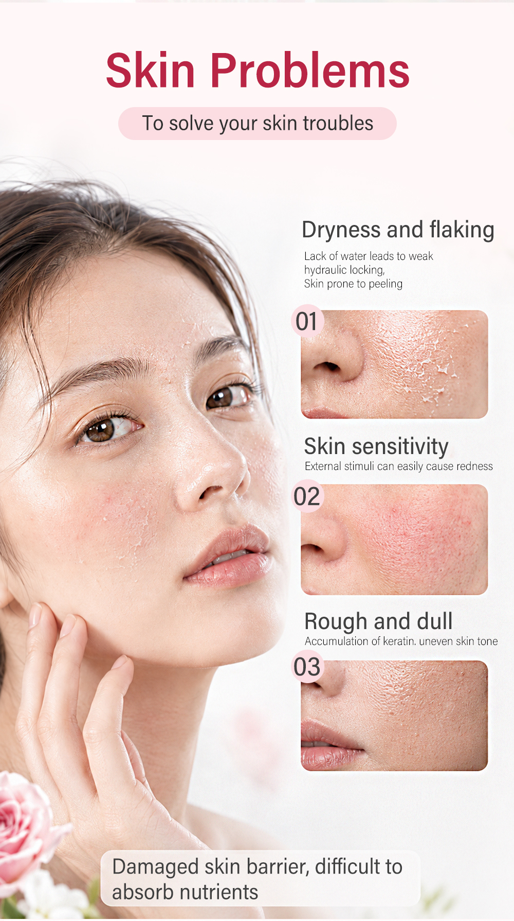 Custom Rose Natural Plant Serum Vitamin E Hyaluronic Acid Glycerin for Facial Mask Moisturizing Lightening Private Label(pic2)