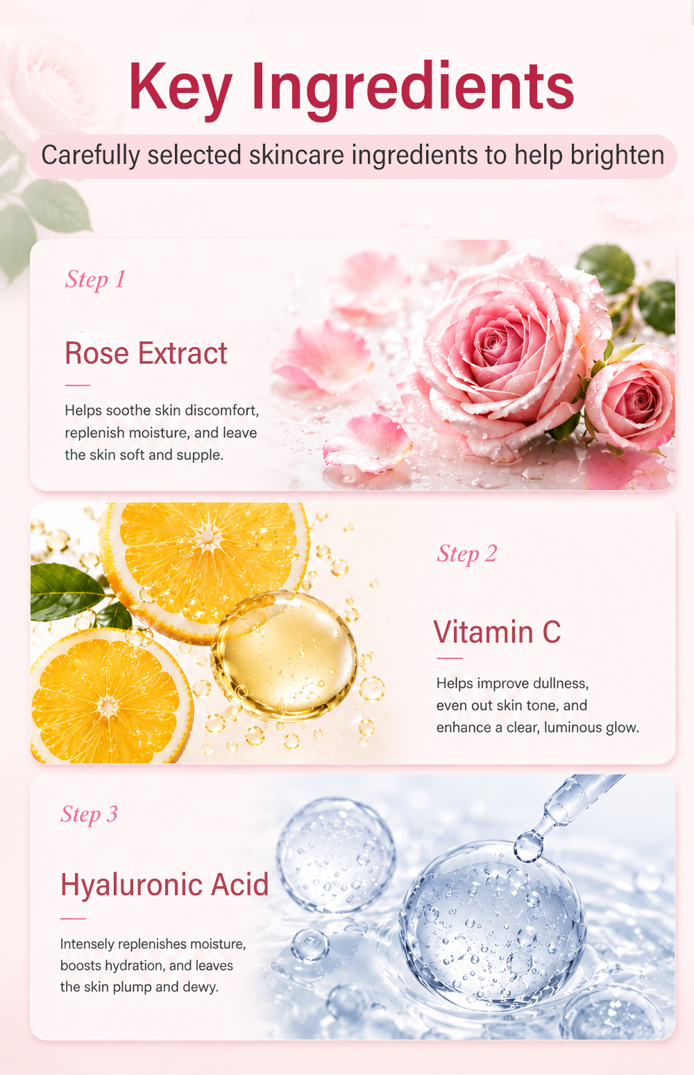 Custom Rose Natural Plant Serum Vitamin E Hyaluronic Acid Glycerin for Facial Mask Moisturizing Lightening Private Label(pic4)