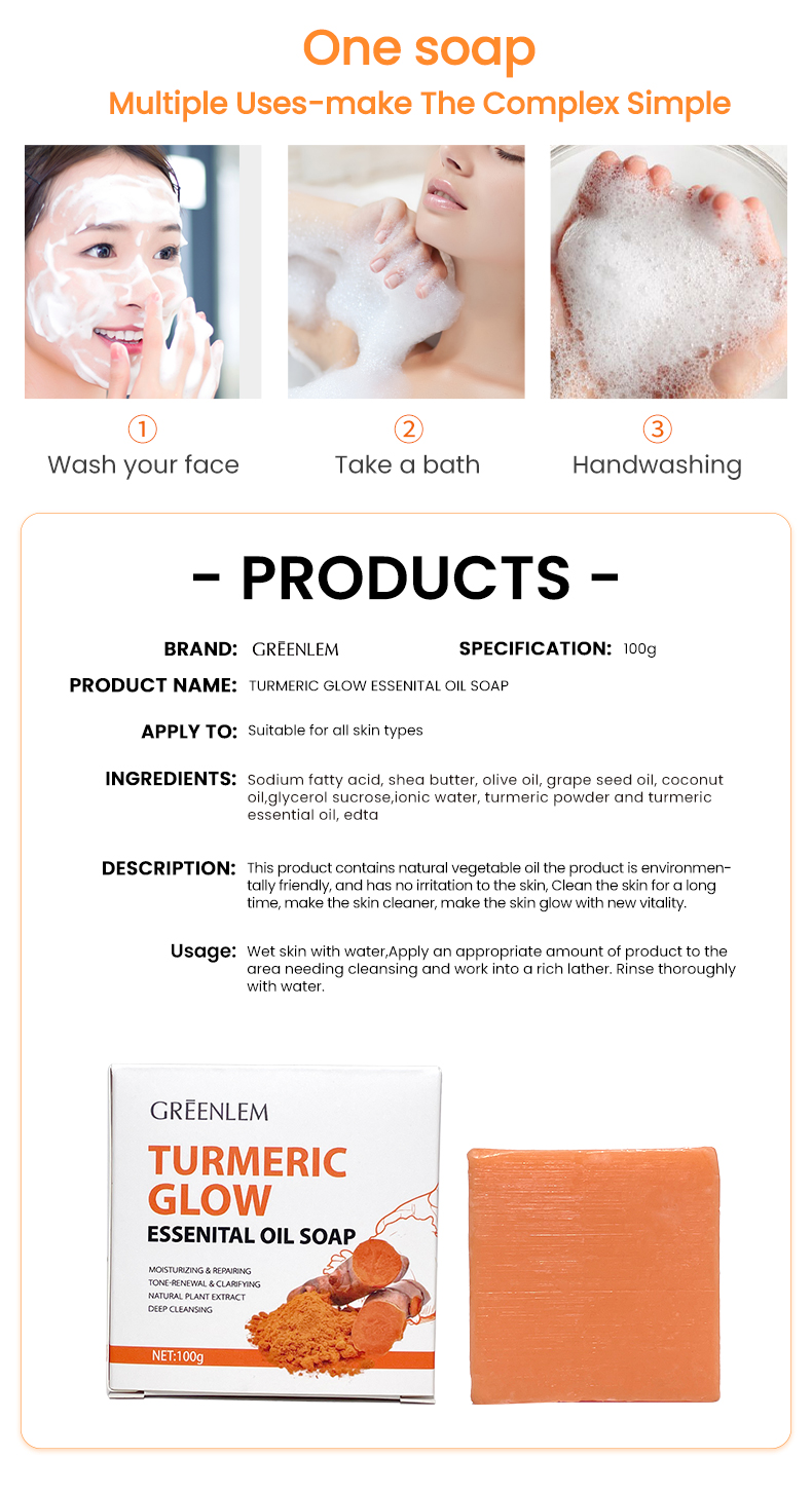 Herbal Natural Turmeric Soap Bar Face Body Brightening Acne Treatment Reduces Dark Spots Oil Control Gentle Cleansing All Skin(pic6)