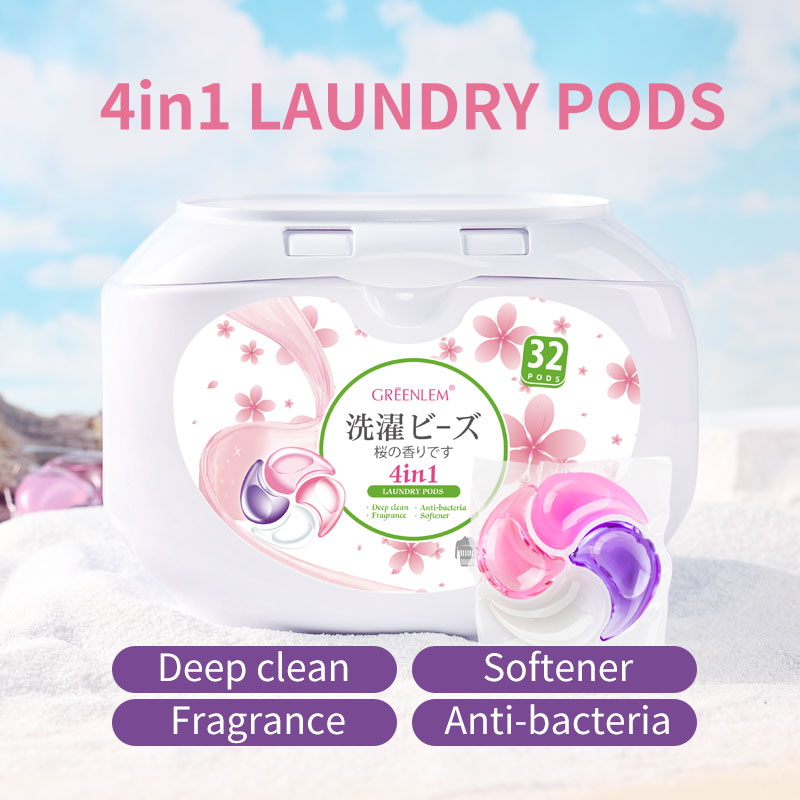 Natural 4 in 1 Cherry Blossom Laundry CapsulesWashing Pods Private Label Soap Liquid DetergentBox Pack(pic2)