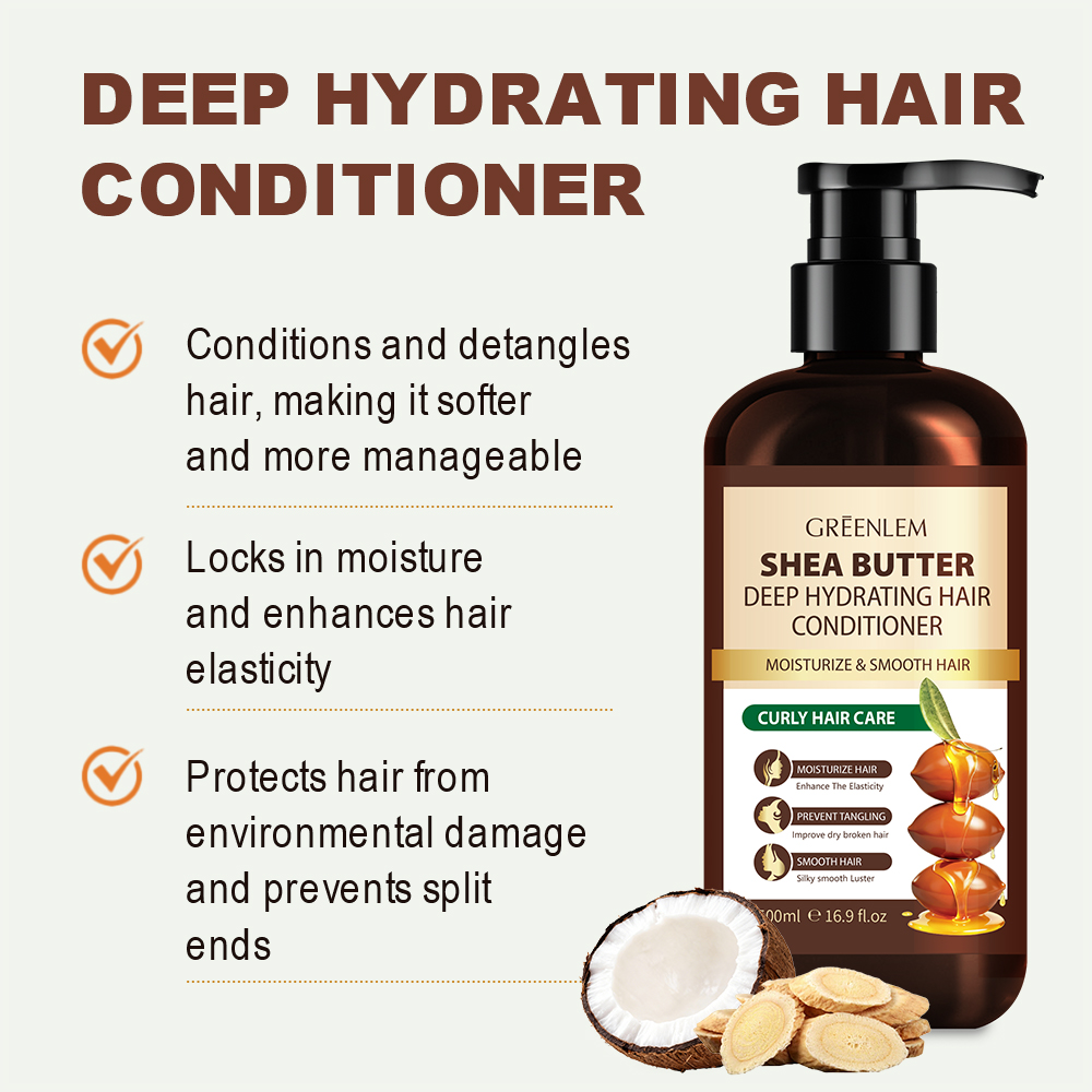 GreenLem Shea Butter Oil Cream Shampoo Organic Strengthening Nourishing Refreshing Shampoo Natural for Curly Hair(pic4)