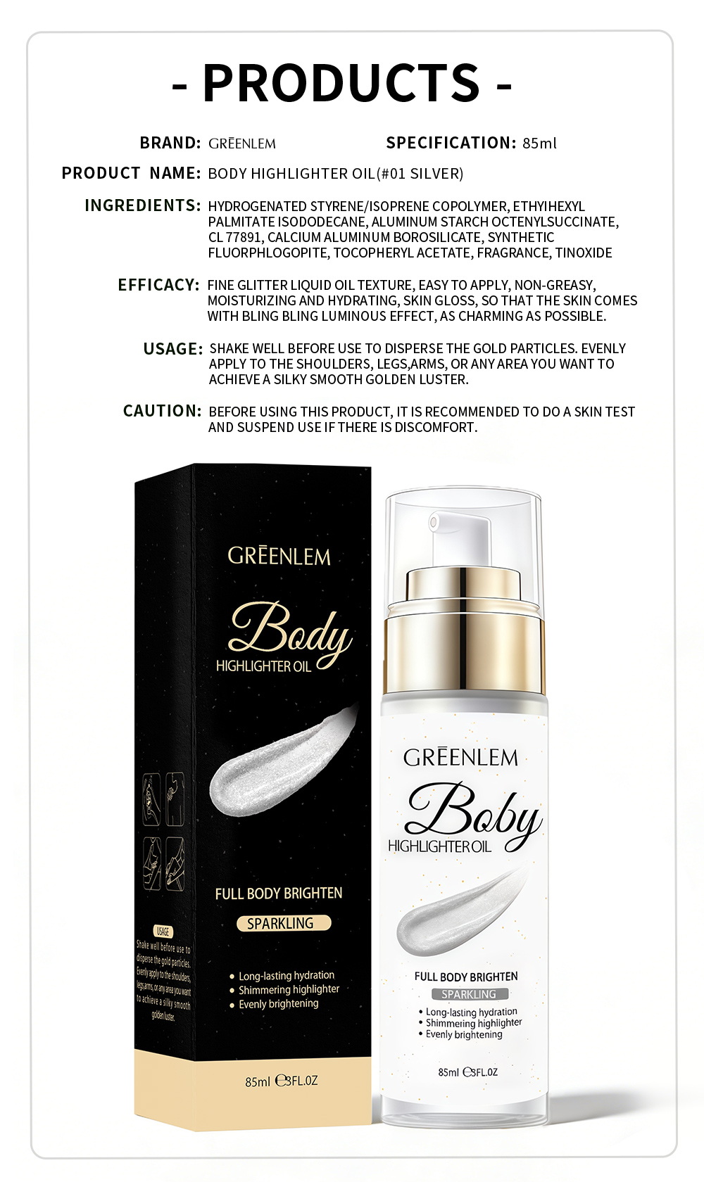 Greenlem BODY HIGHLIGHTER OIL FULL BODY BRIGHTEN SPARKLING 01(pic5)