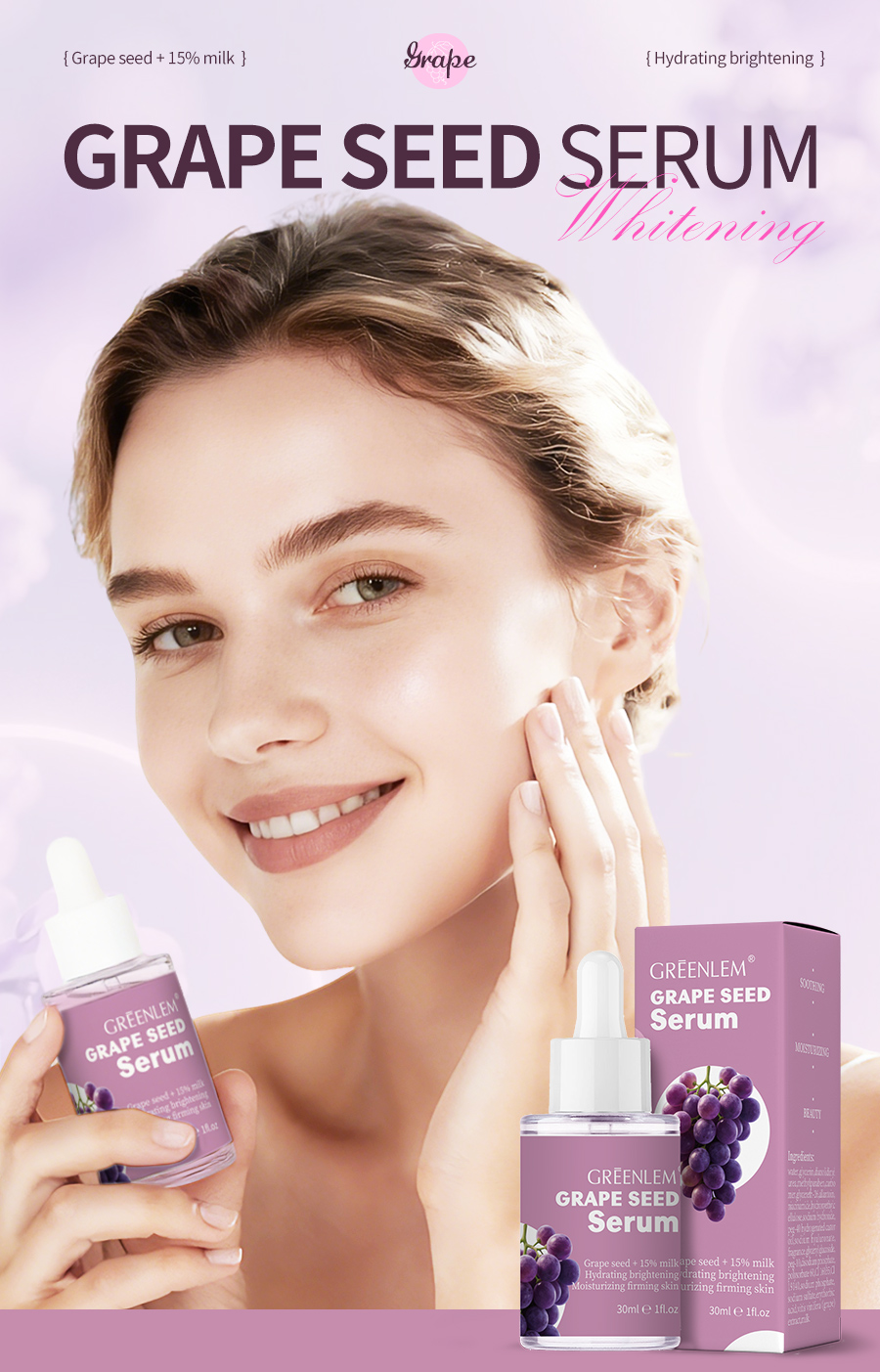 Greenlem GRAPE SEED Serum Grape Seed + 15% MilkHydrating Brightening Moisturizing Firming Skin(pic1)